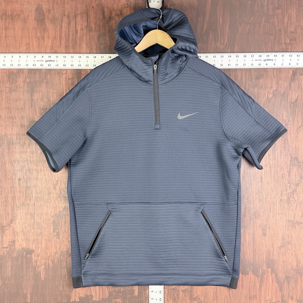 Nike PRO Short Sleeve Hoodie 1/4 Zip Mens Large Blue Standard Fit CQ8343-451